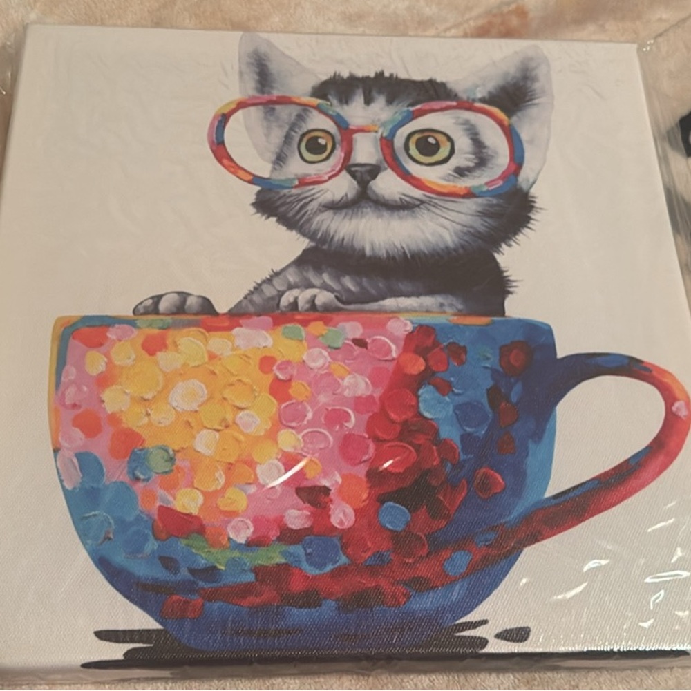 Colorful Cat in Cup Canvas Art